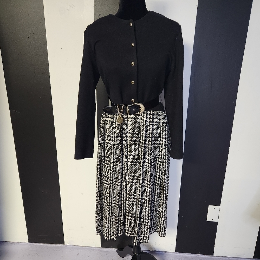 Vintage plaid button down sweater dress